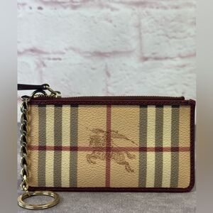 Burberry Haymarket Check Key Ring Coin Case Burgundy